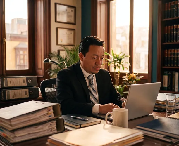 Dr. Vivanco preparando documentos para una contratación con el Estado
