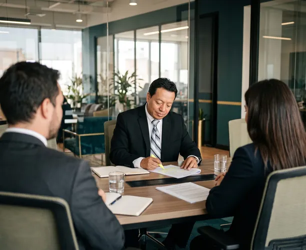 Dr. Vivanco revisando un contrato comercial con clientes empresariales