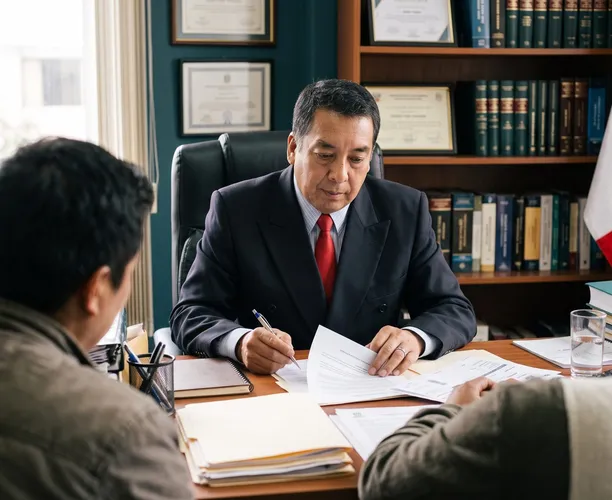 Dr. Santos revisando el contrato de trabajo y las boletas de un trabajador
